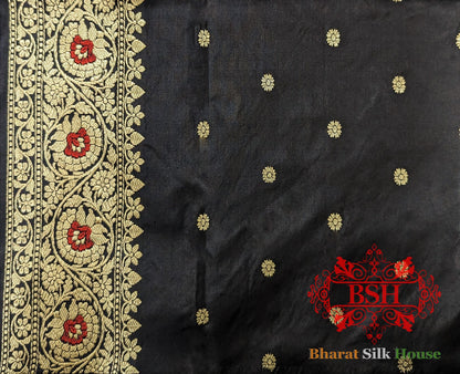 Pure Banarasi Handloom Katan Silk Meenakari  Antique Zari Saree In Shades Of Black Pure Kataan Silk Bharat Silk House