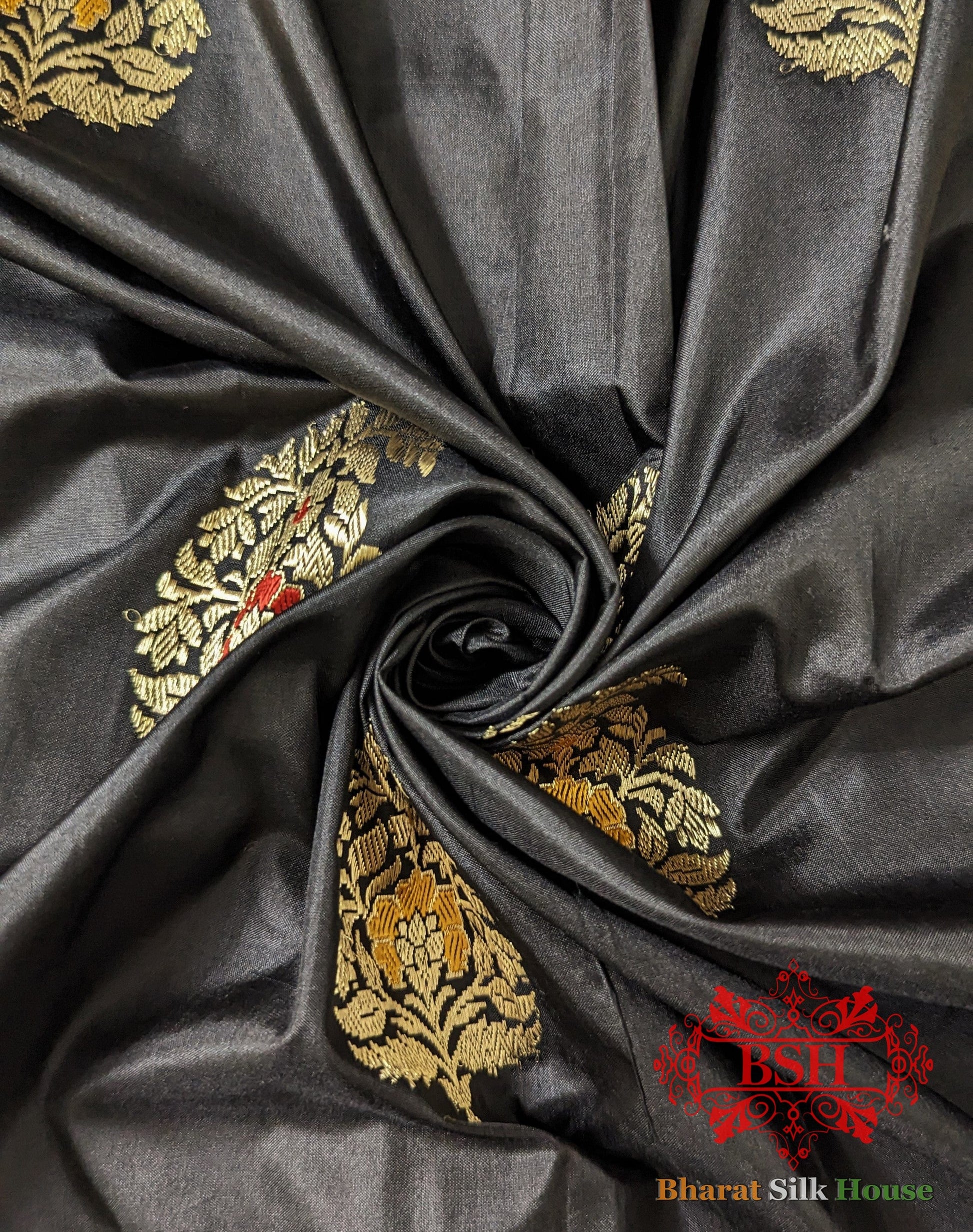 Pure Banarasi Handloom Katan Silk Meenakari  Antique Zari Saree In Shades Of Black Pure Kataan Silk Bharat Silk House