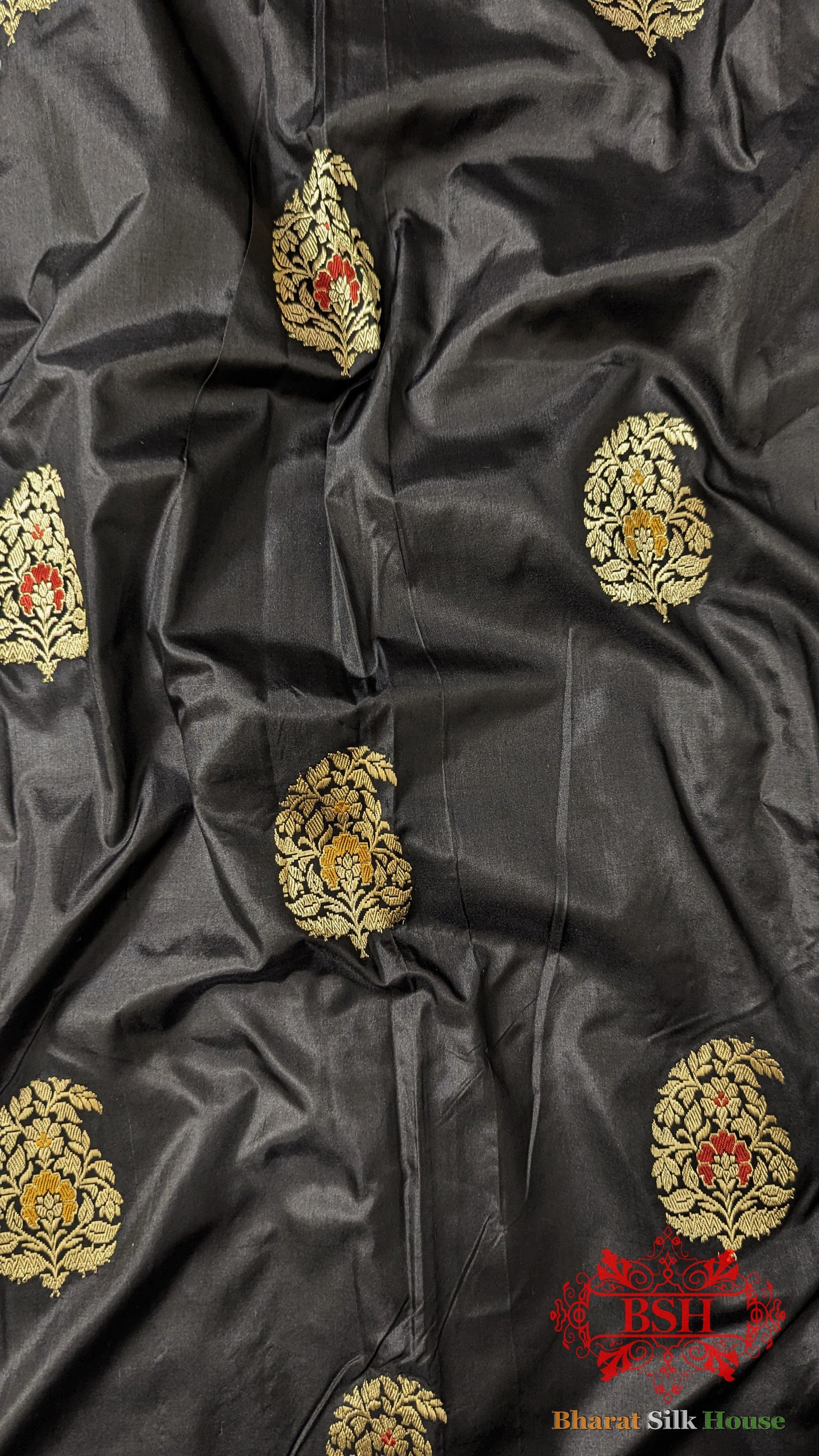 Pure Banarasi Handloom Katan Silk Meenakari  Antique Zari Saree In Shades Of Black Pure Kataan Silk Bharat Silk House