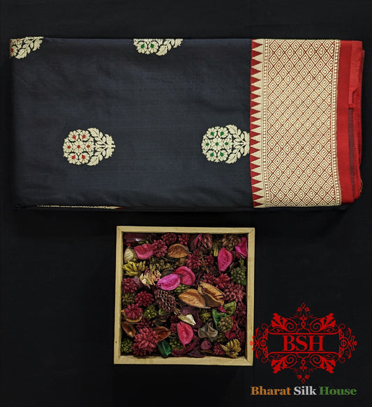 Pure Banarasi  Handloom Katan Silk  Meenakari Antique  Zari Saree In Shades Of  Black Pure Kataan Silk Bharat Silk House