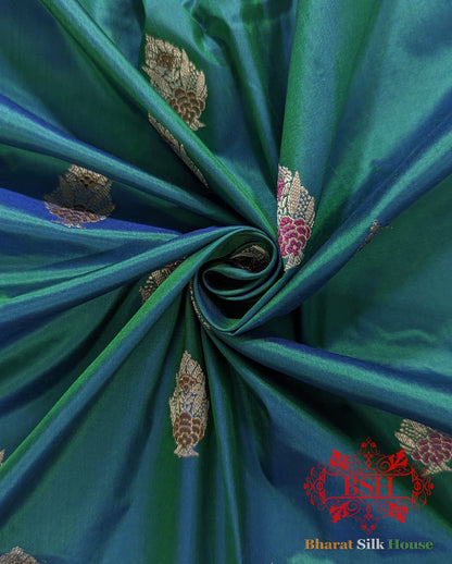 Pure Banarasi  Handloom Katan Silk Meenakari Antique Zari Saree In Shades Of Blue Pure Kataan Silk Bharat Silk House