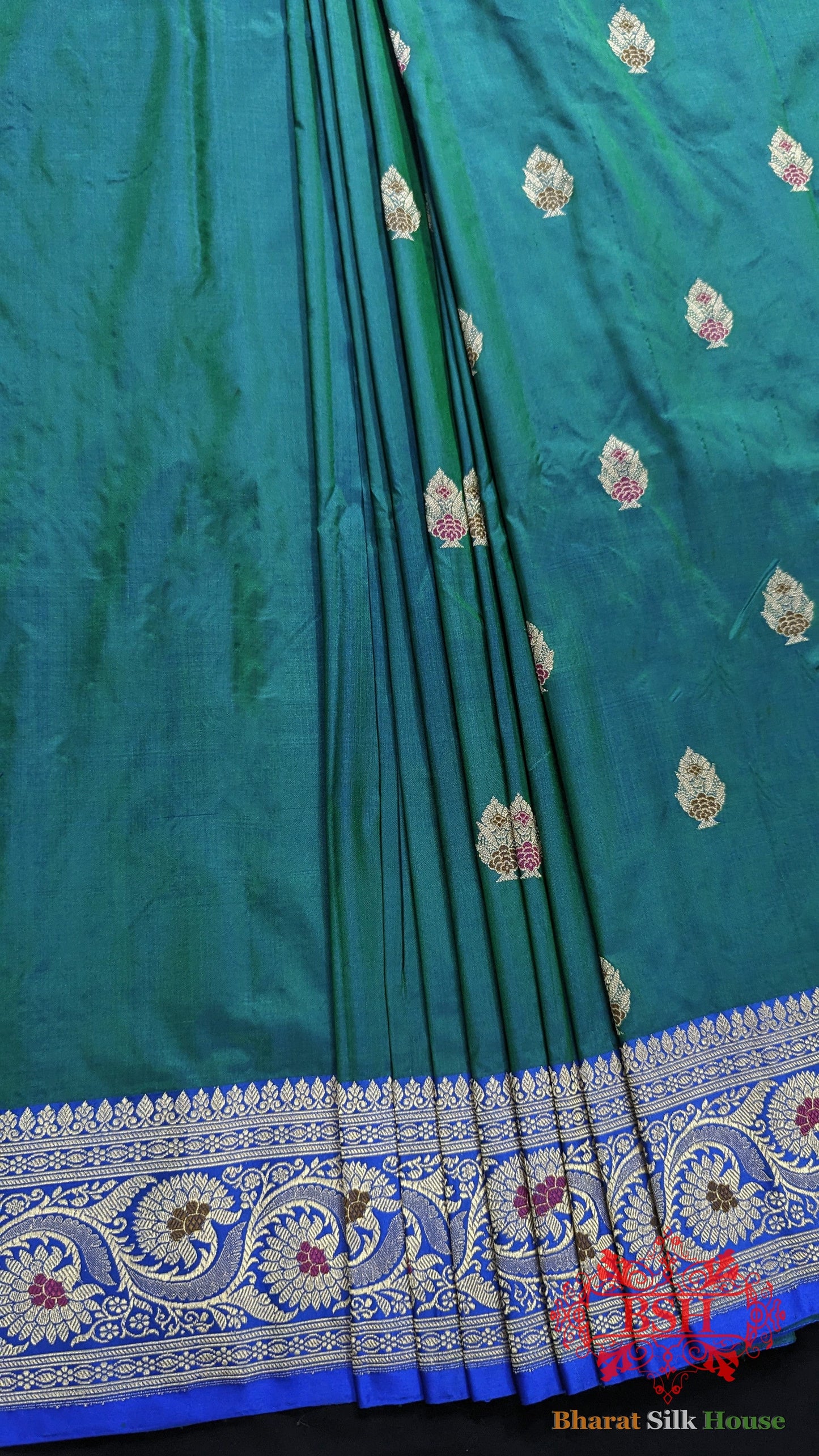 Pure Banarasi  Handloom Katan Silk Meenakari Antique Zari Saree In Shades Of Blue Pure Kataan Silk Bharat Silk House