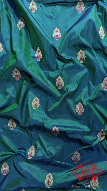 Pure Banarasi  Handloom Katan Silk Meenakari Antique Zari Saree In Shades Of Blue Pure Kataan Silk Bharat Silk House