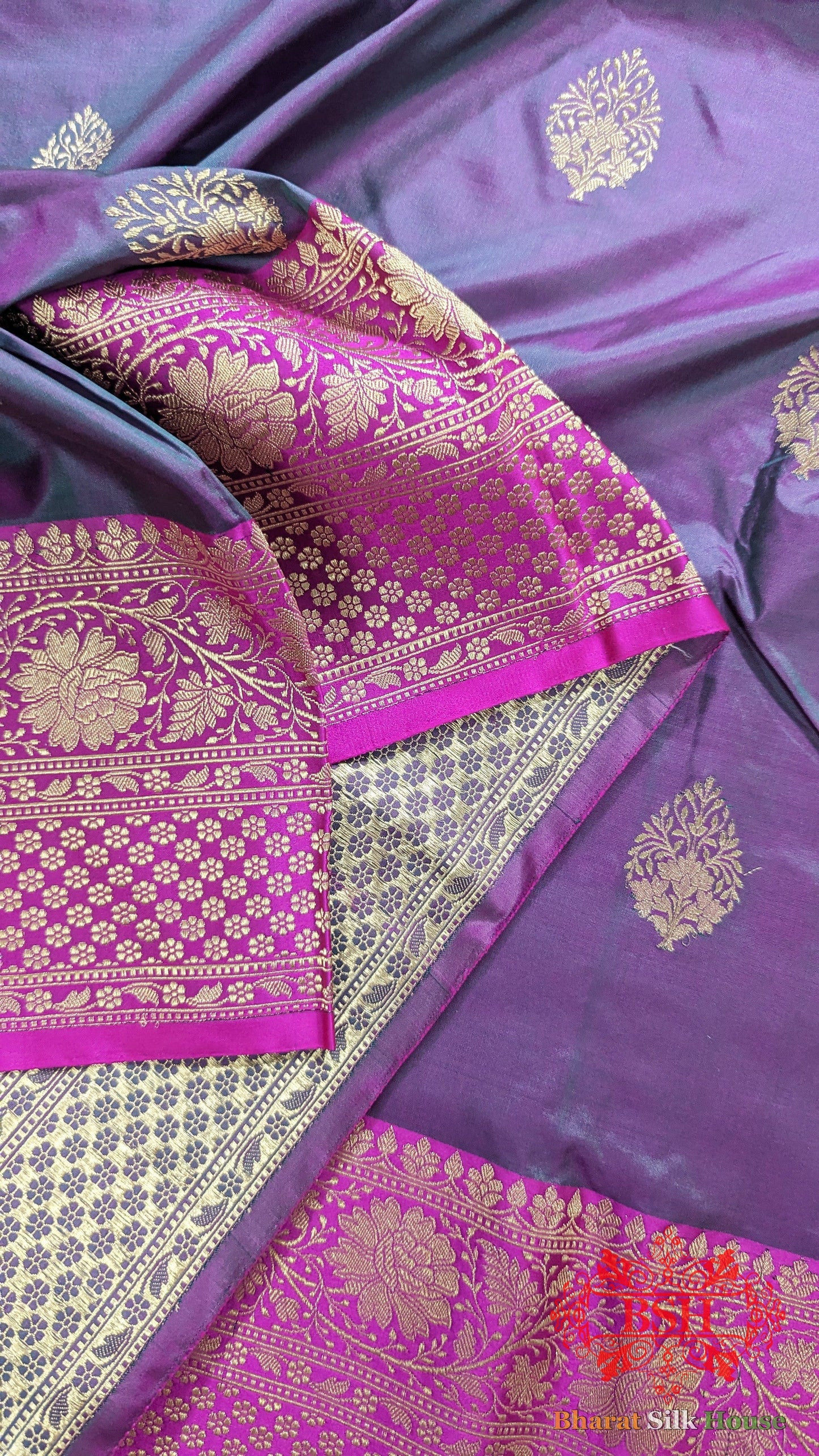 Pure Banarasi  Handloom Katan Silk Meenakari Antique Zari Saree In Shades Of  Cross Color Pure Kataan Silk Bharat Silk House