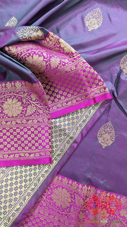 Pure Banarasi  Handloom Katan Silk Meenakari Antique Zari Saree In Shades Of  Cross Color Pure Kataan Silk Bharat Silk House