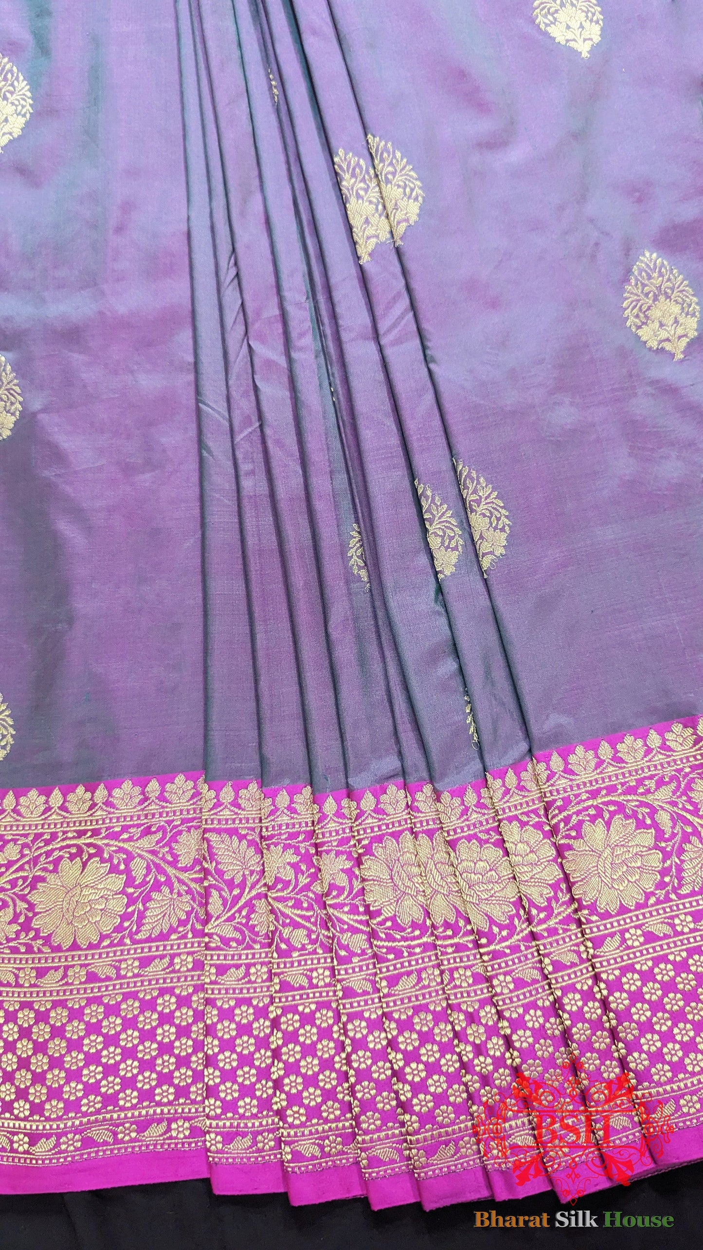 Pure Banarasi  Handloom Katan Silk Meenakari Antique Zari Saree In Shades Of  Cross Color Pure Kataan Silk Bharat Silk House