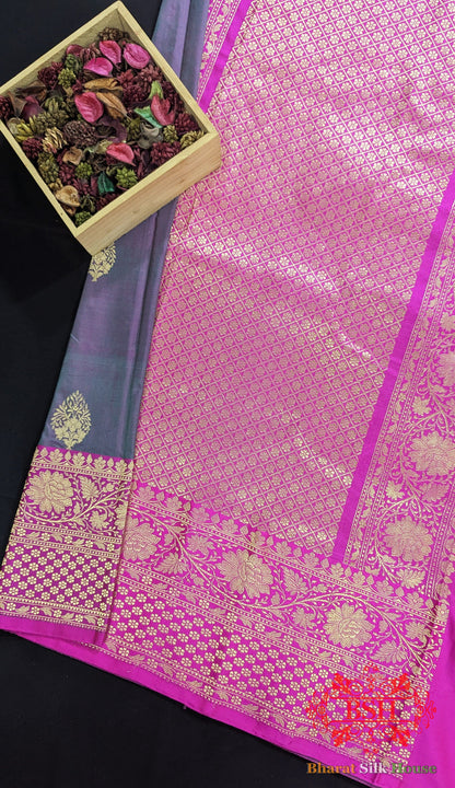 Pure Banarasi  Handloom Katan Silk Meenakari Antique Zari Saree In Shades Of  Cross Color Pure Kataan Silk Bharat Silk House