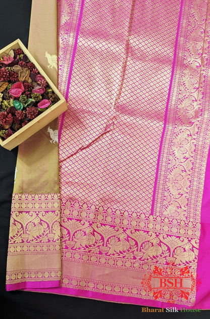 Pure Banarasi Handloom Katan Silk Meenakari  Antique Zari Saree In Shades Of Cross Colour Pure Kataan Silk Bharat Silk House