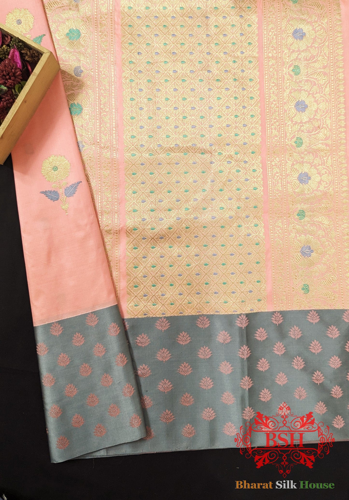 Pure Banarasi Handloom Katan Silk Meenakari Antique Zari Saree In Shades Of Gazari Pure Kataan Silk Bharat Silk House