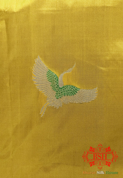 Pure Banarasi  Handloom Katan Silk Meenakari  Antique Zari Saree In Shades Of Gold Yellow Pure Kataan Silk Bharat Silk House