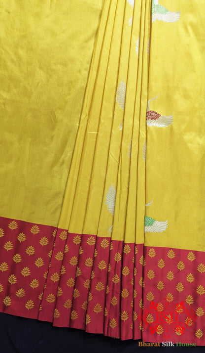 Pure Banarasi  Handloom Katan Silk Meenakari  Antique Zari Saree In Shades Of Gold Yellow Pure Kataan Silk Bharat Silk House