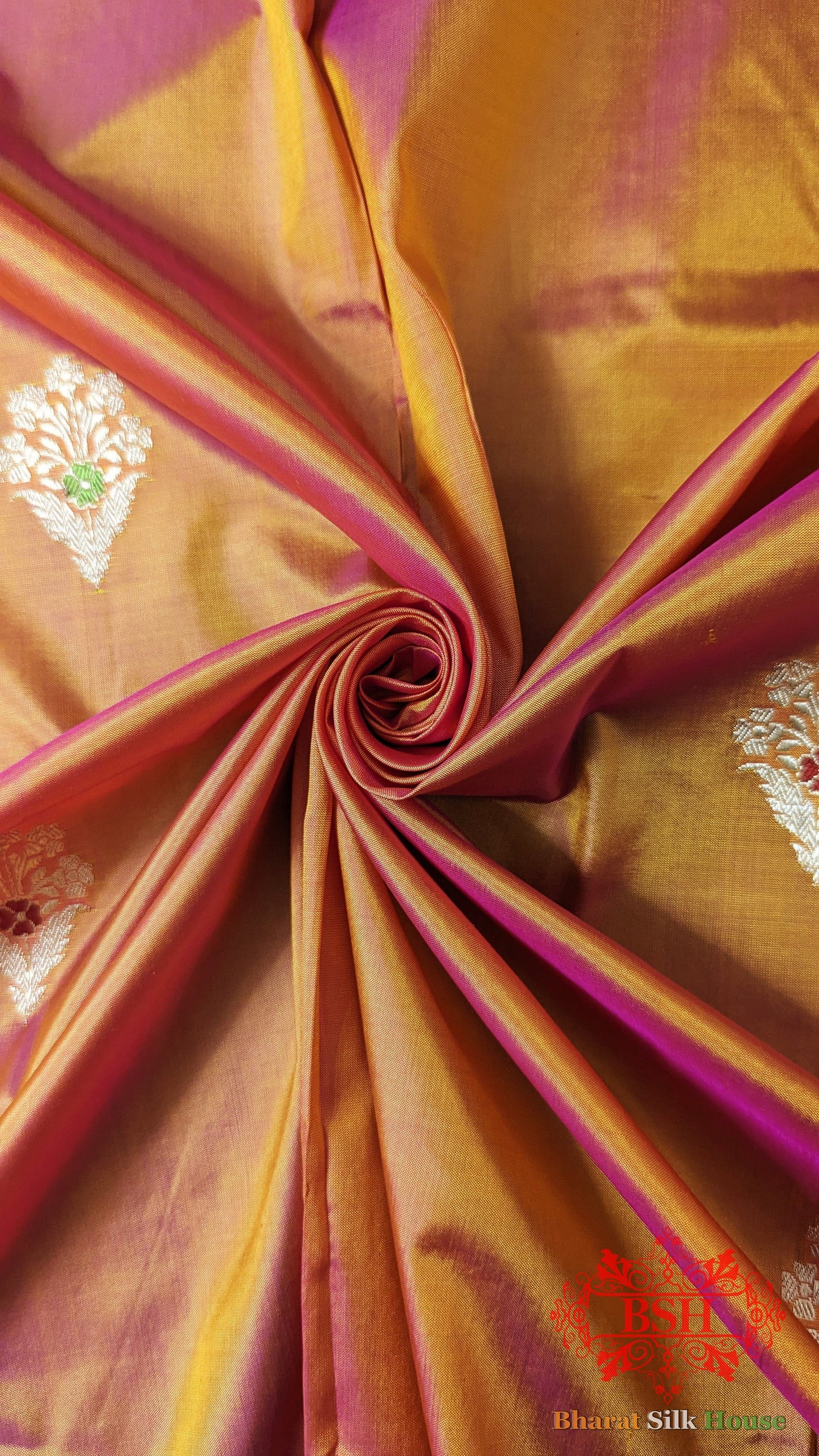 Pure Banarasi Handloom Katan Silk Meenakari Antique Zari Saree In Shades Of Orange Pure Kataan Silk Bharat Silk House