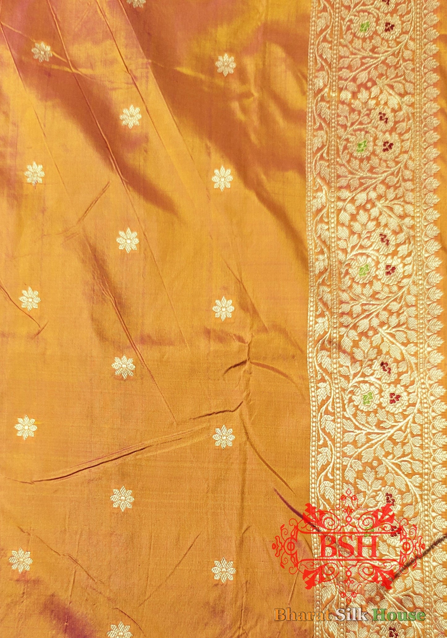 Pure Banarasi Handloom Katan Silk Meenakari Antique Zari Saree In Shades Of Orange Pure Kataan Silk Bharat Silk House