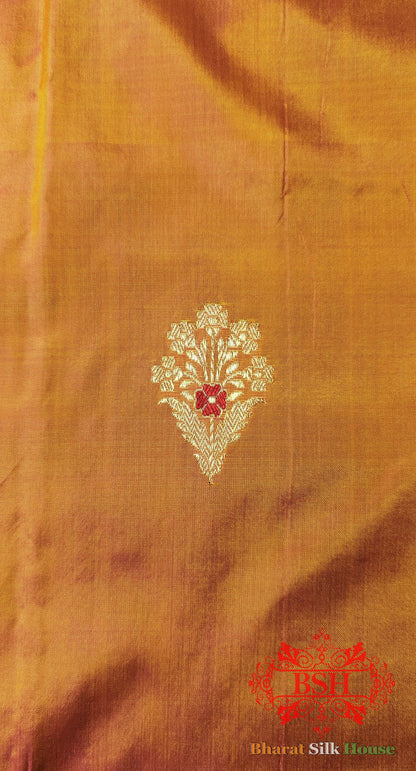 Pure Banarasi Handloom Katan Silk Meenakari Antique Zari Saree In Shades Of Orange Pure Kataan Silk Bharat Silk House