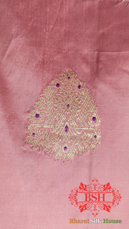 Pure Banarasi Handloom Katan Silk Meenakari Antique Zari Saree In Shades Of Peach Pure Kataan Silk Bharat Silk House