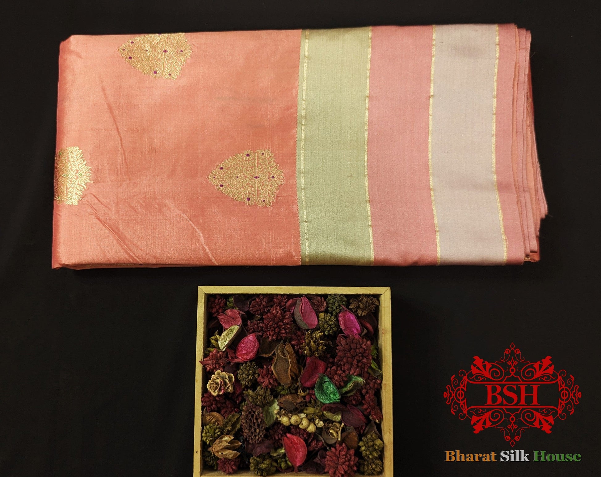Pure Banarasi Handloom Katan Silk Meenakari Antique Zari Saree In Shades Of Peach Pure Kataan Silk Bharat Silk House