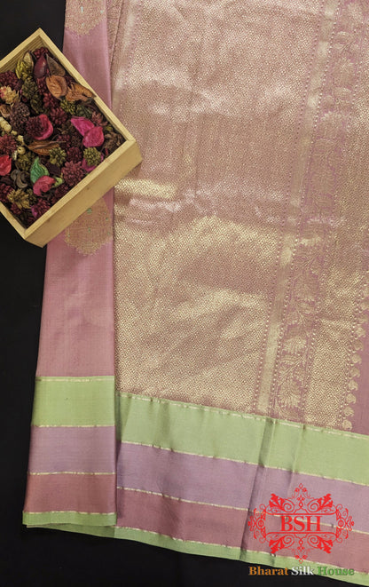 Pure Banarasi  Handloom Katan Silk  Meenakari Antique Zari Saree In Shades Of Pink Pure Kataan Silk Bharat Silk House