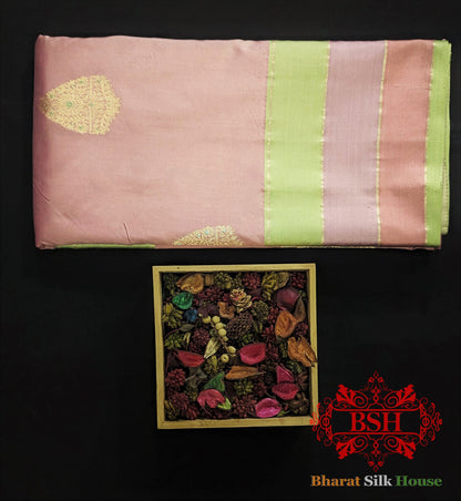 Pure Banarasi  Handloom Katan Silk  Meenakari Antique Zari Saree In Shades Of Pink Pure Kataan Silk Bharat Silk House