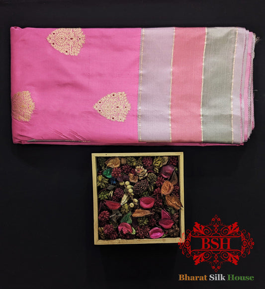 Pure Banarasi  Handloom Katan Silk  Meenakari Antique Zari Saree In Shades Of Pink Pure Kataan Silk Bharat Silk House