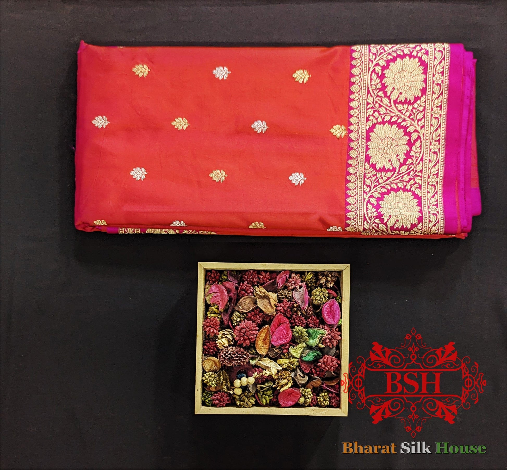 Pure Banarasi Handloom Katan Silk Meenakari  Antique Zari Saree In Shades Of Rani Pure Kataan Silk Bharat Silk House