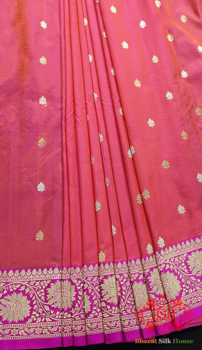 Pure Banarasi Handloom Katan Silk Meenakari  Antique Zari Saree In Shades Of Rani Pure Kataan Silk Bharat Silk House