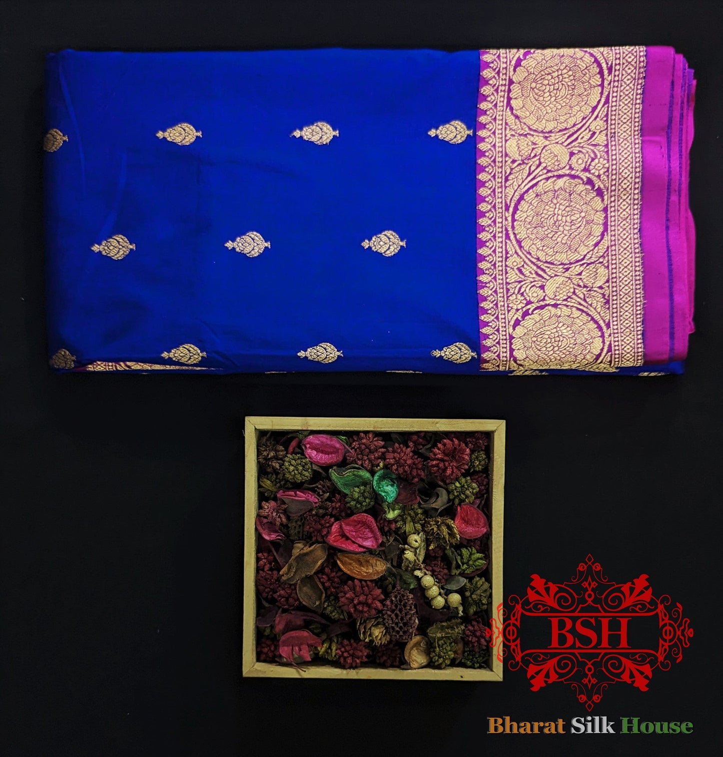 Pure Banarasi Handloom Katan Silk Meenakari  Antique Zari Saree In Shades Of Royal Blue Pure Kataan Silk Bharat Silk House