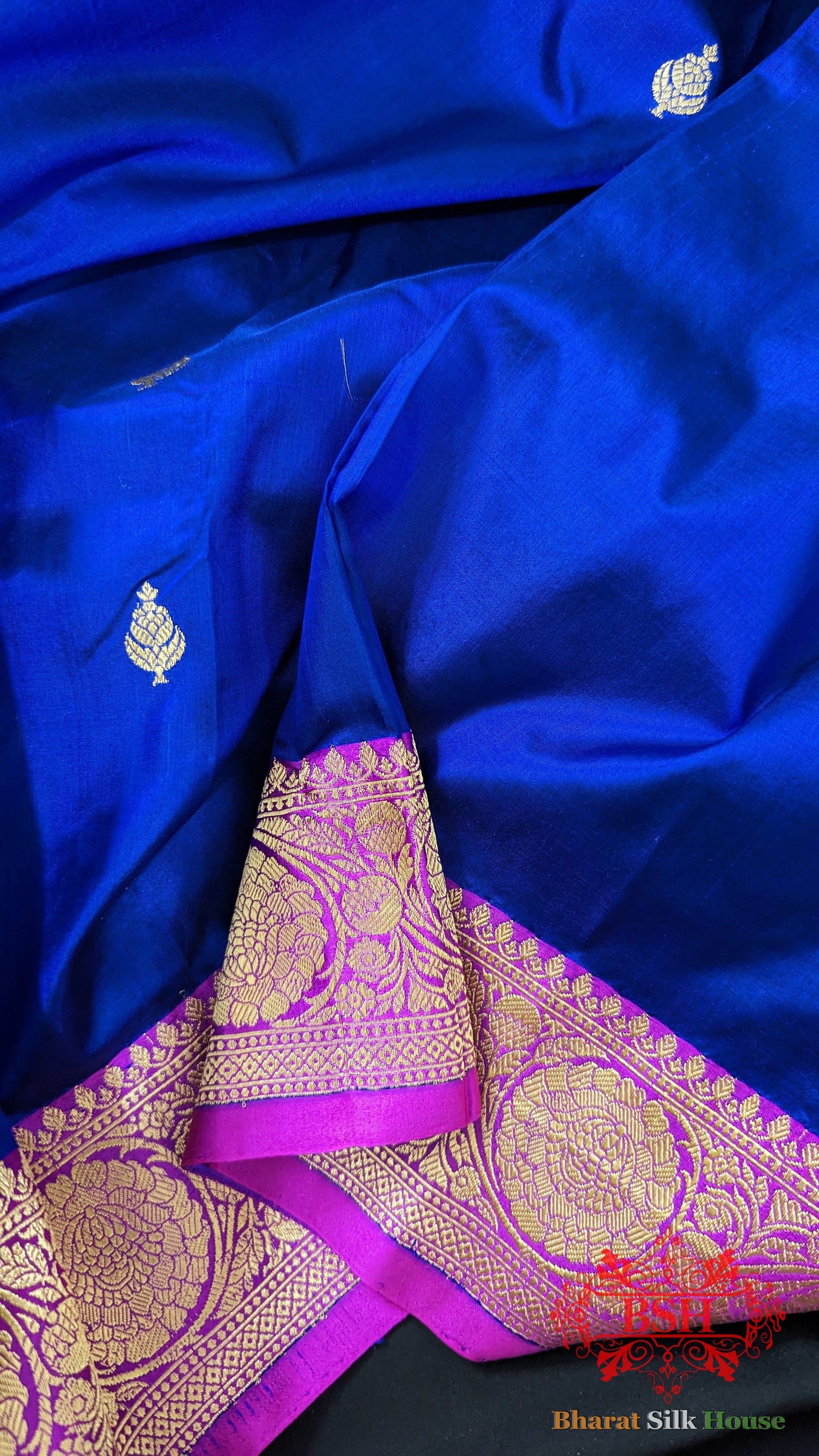 Pure Banarasi Handloom Katan Silk Meenakari  Antique Zari Saree In Shades Of Royal Blue Pure Kataan Silk Bharat Silk House