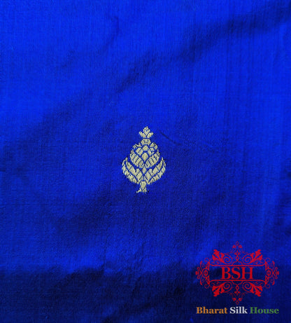 Pure Banarasi Handloom Katan Silk Meenakari  Antique Zari Saree In Shades Of Royal Blue Pure Kataan Silk Bharat Silk House