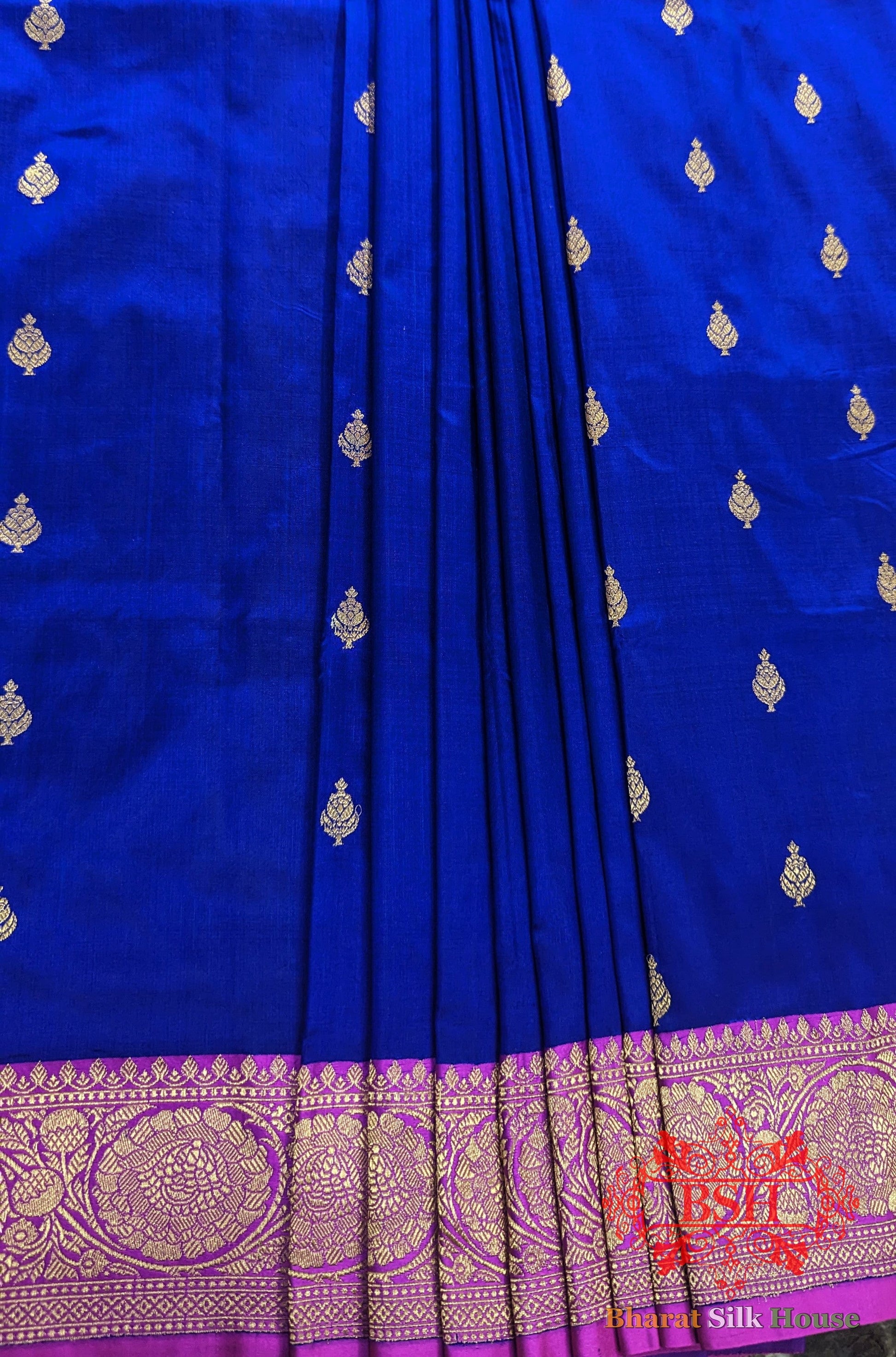 Pure Banarasi Handloom Katan Silk Meenakari  Antique Zari Saree In Shades Of Royal Blue Pure Kataan Silk Bharat Silk House