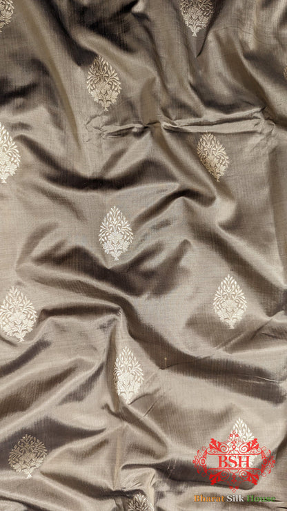 Pure Banarasi Handloom Katan Silk Meenakari  Antique Zari Saree In Shades Of Tortilla Brown Pure Kataan Silk Bharat Silk House