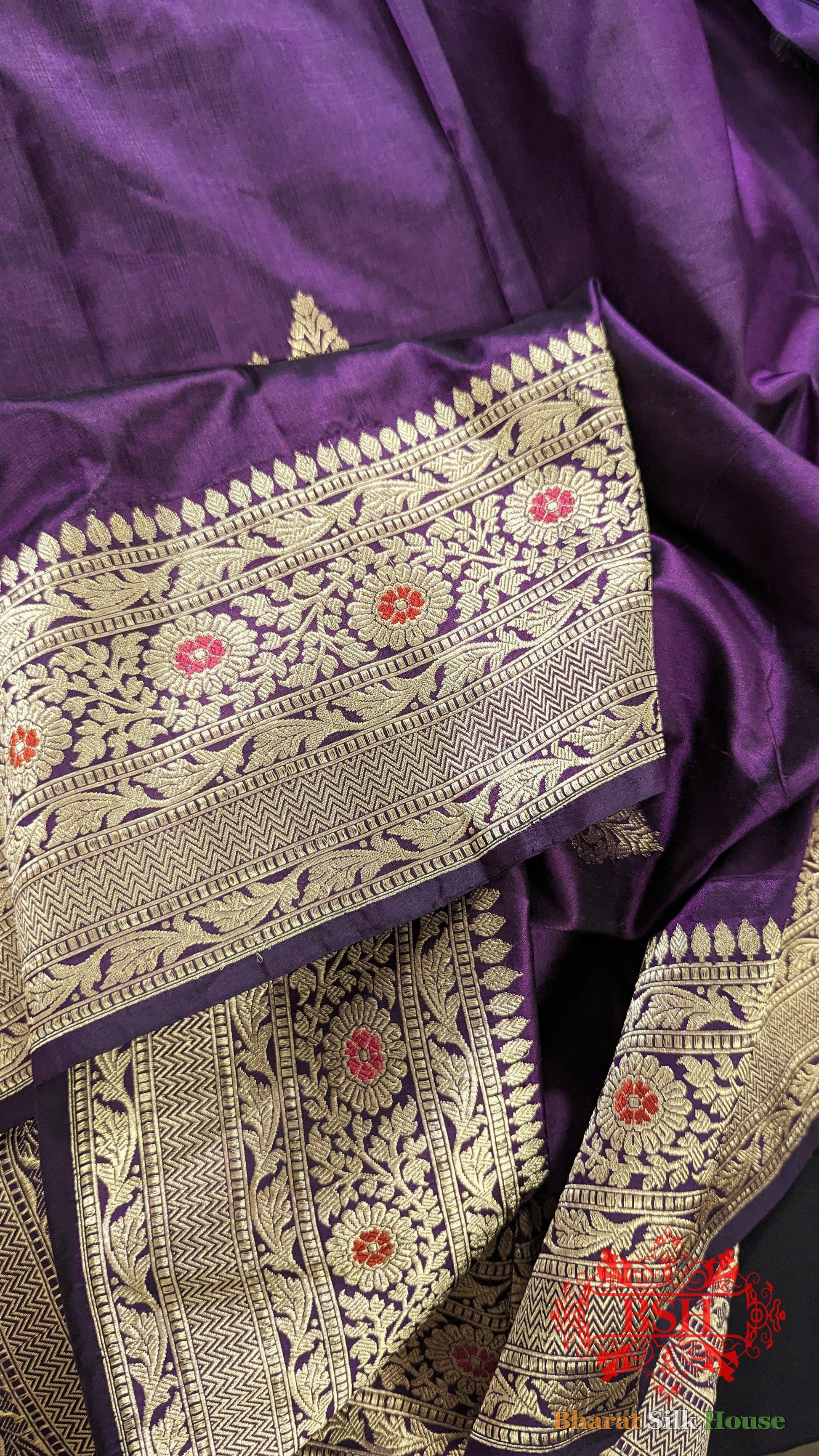 Pure Banarasi  Handloom Katan Silk Meenakari Antique Zari Saree In Shades Of Violet Pure Kataan Silk Bharat Silk House