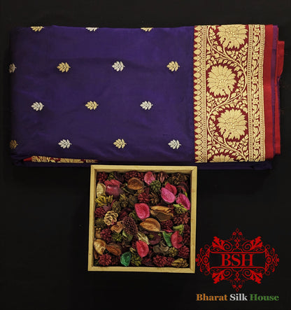 Pure Banarasi  Handloom Katan Silk Meenakari Antique Zari Saree In Shades Of Violet Pure Kataan Silk Bharat Silk House