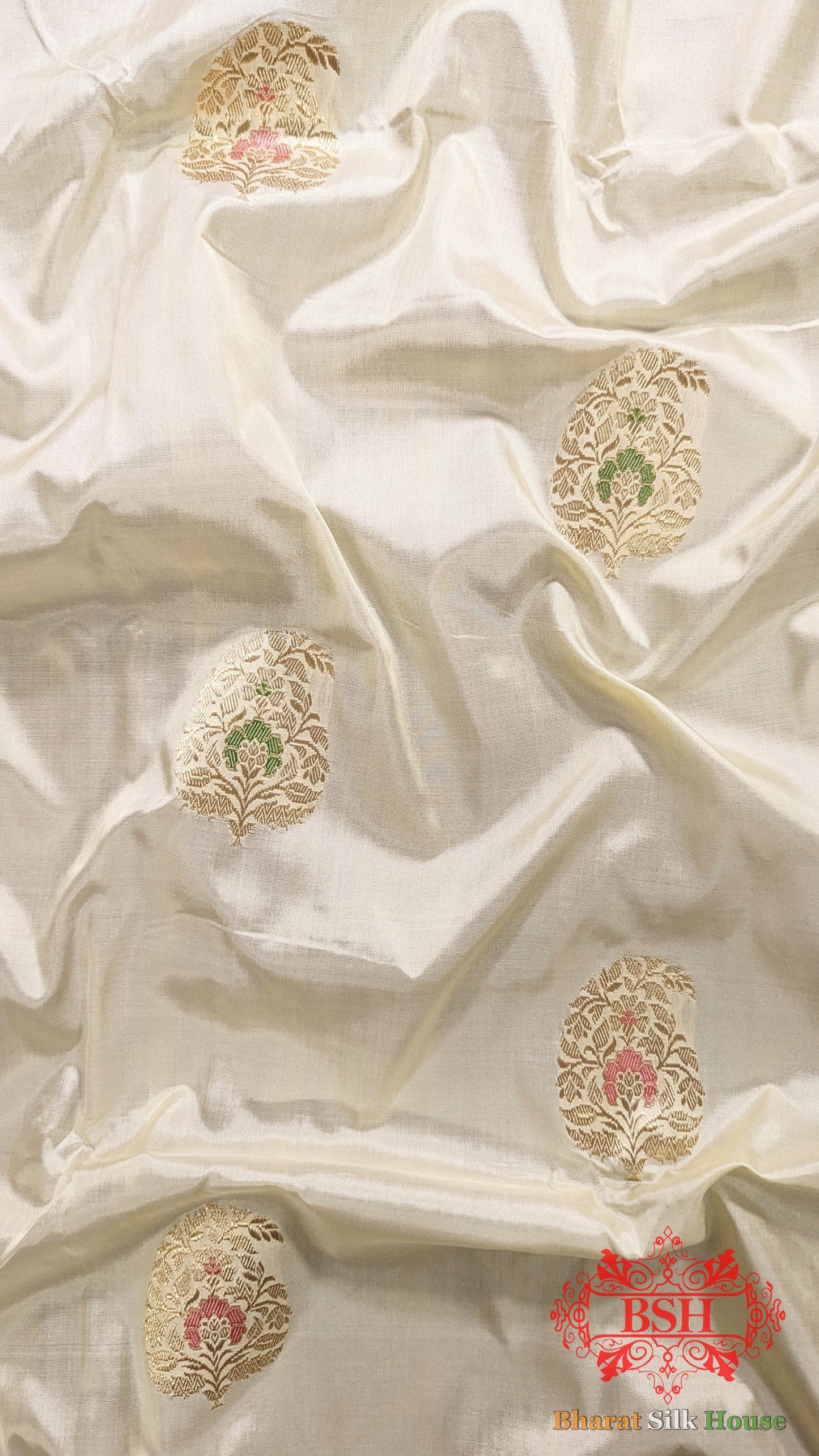 Pure Banarasi  Handloom Katan Silk Meenakari Antique Zari Saree In Shades Of White Pure Kataan Silk Bharat Silk House