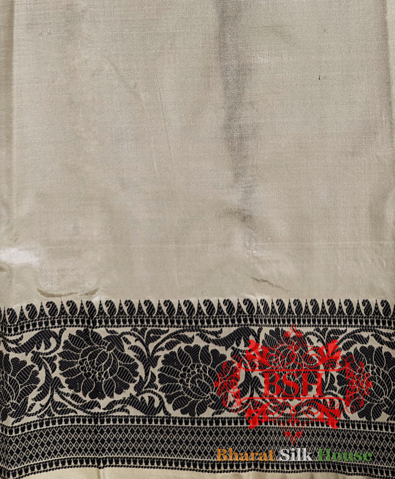 Pure Banrasi  Handloom Katan Silk Antique Zari Saree In Shades Of Beige With Black Border Pure Kataan Silk Bharat Silk House