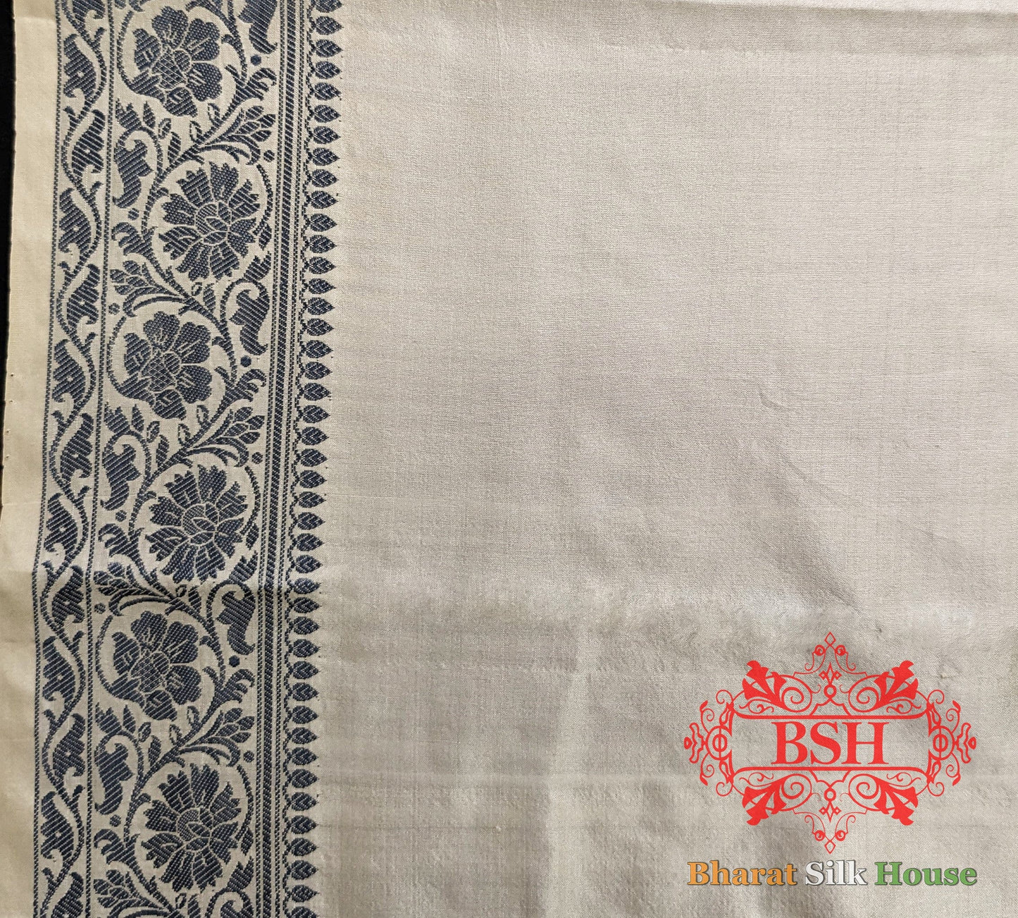 Pure Banrasi  Handloom Katan Silk Antique Zari Saree In Shades Of Beige With Grey   Border Pure Kataan Silk Bharat Silk House