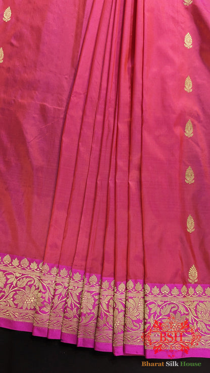 Pure Banrasi  Handloom Katan Silk Antique Zari Saree In Shades Of Pink Pure Kataan Silk Bharat Silk House