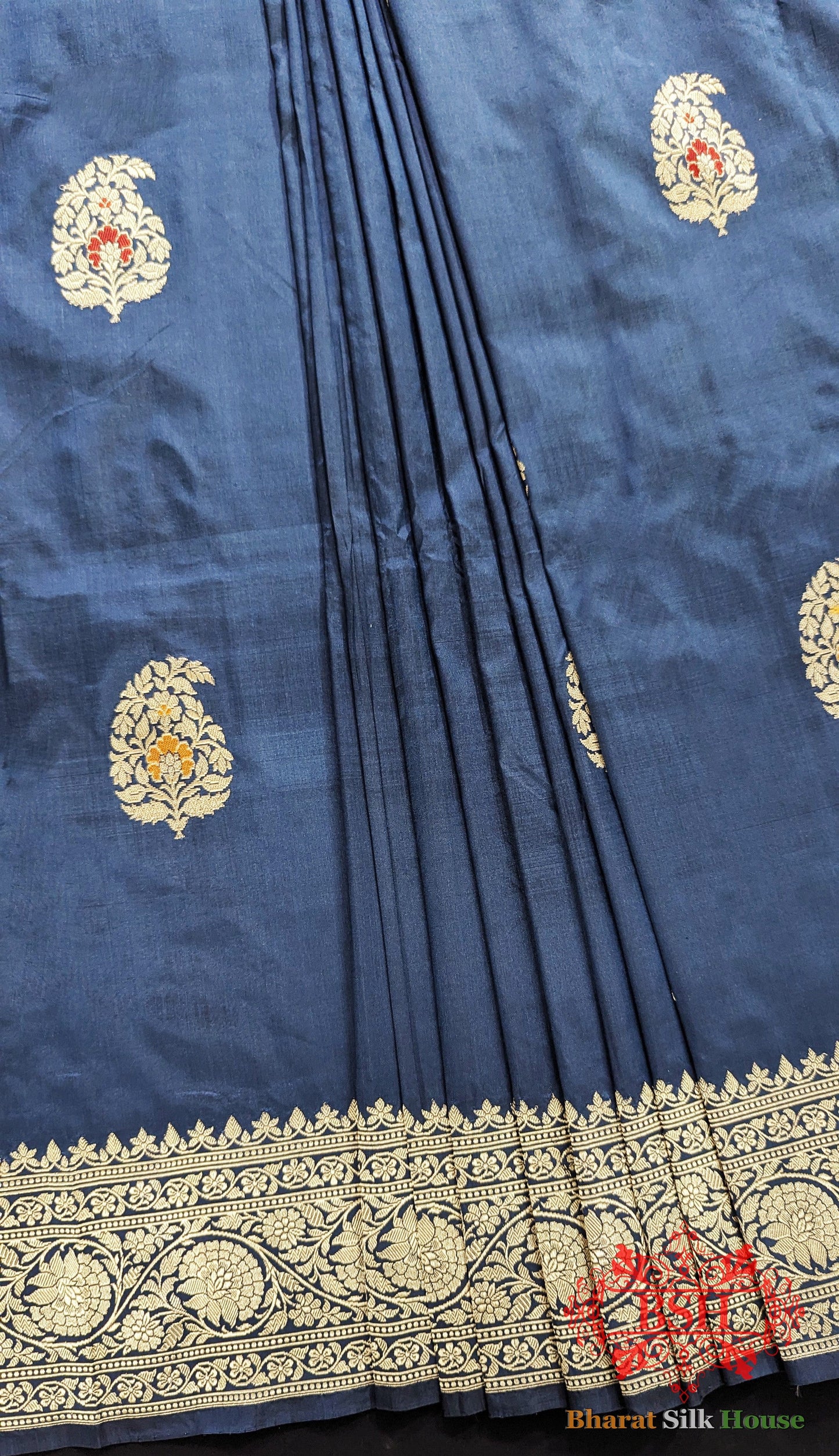 Pure Banrasi  Handloom Katan Silk Meenakari Antique Zari Saree In Shades Of Blue Pure Kataan Silk Bharat Silk House