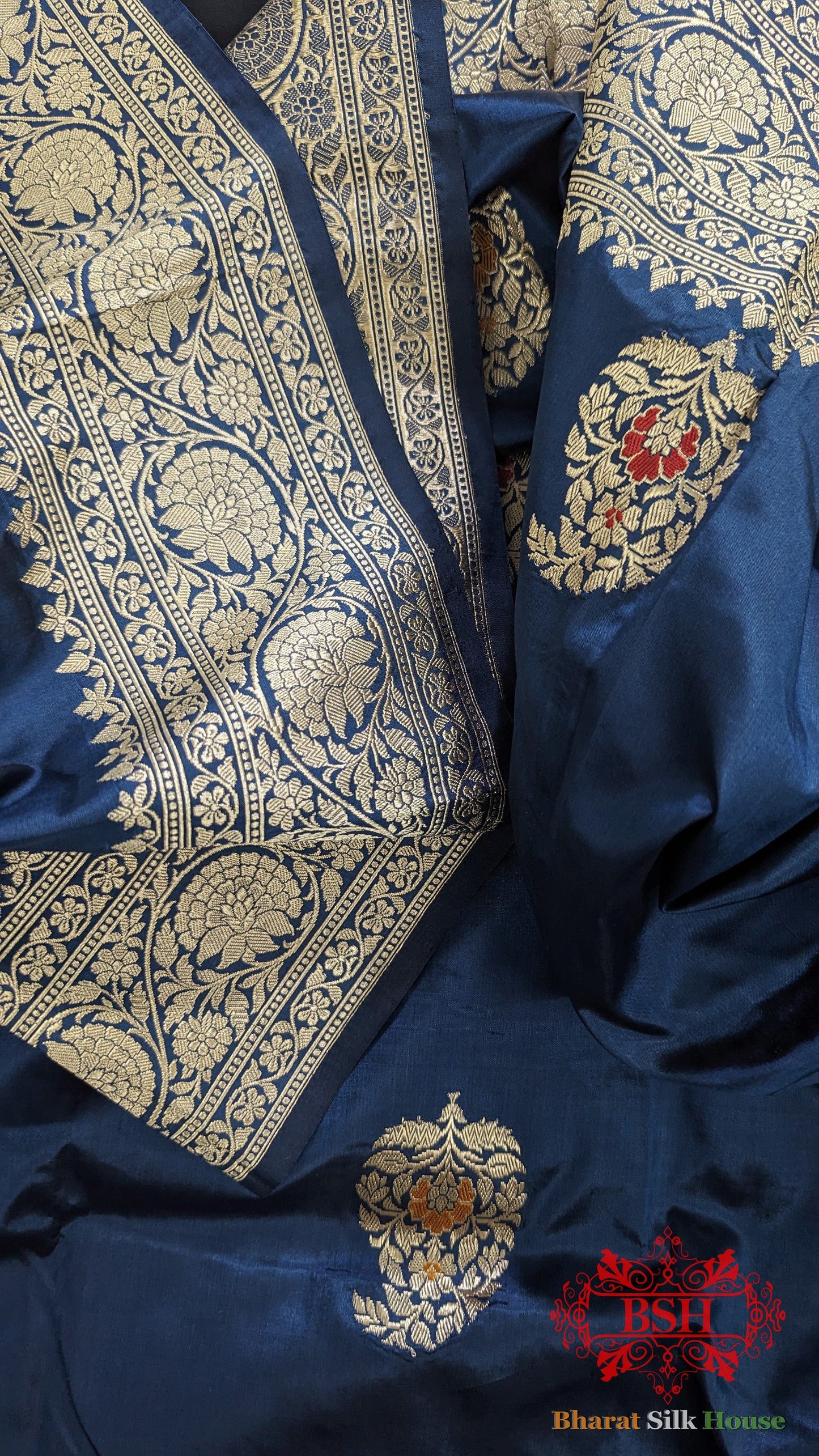 Pure Banrasi  Handloom Katan Silk Meenakari Antique Zari Saree In Shades Of Blue Pure Kataan Silk Bharat Silk House