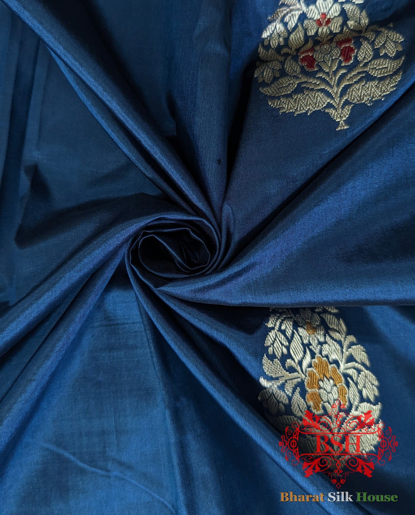 Pure Banrasi  Handloom Katan Silk Meenakari Antique Zari Saree In Shades Of Blue Pure Kataan Silk Bharat Silk House