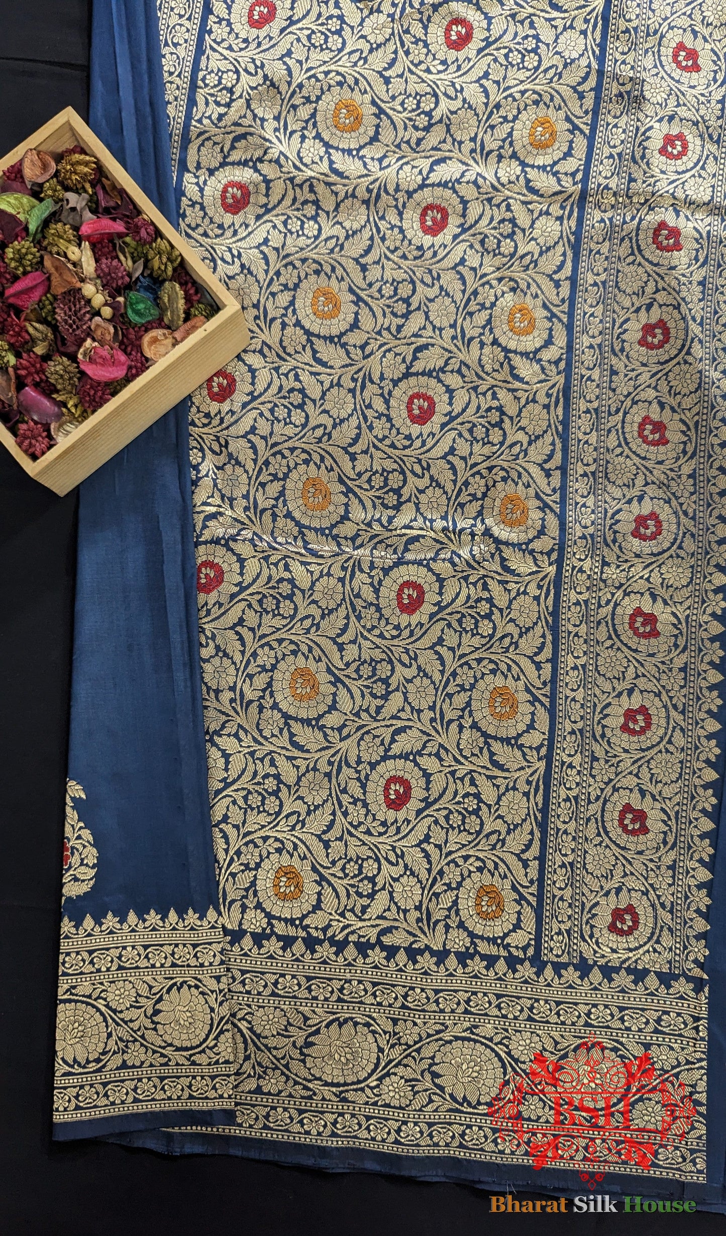 Pure Banrasi  Handloom Katan Silk Meenakari Antique Zari Saree In Shades Of Blue Pure Kataan Silk Bharat Silk House