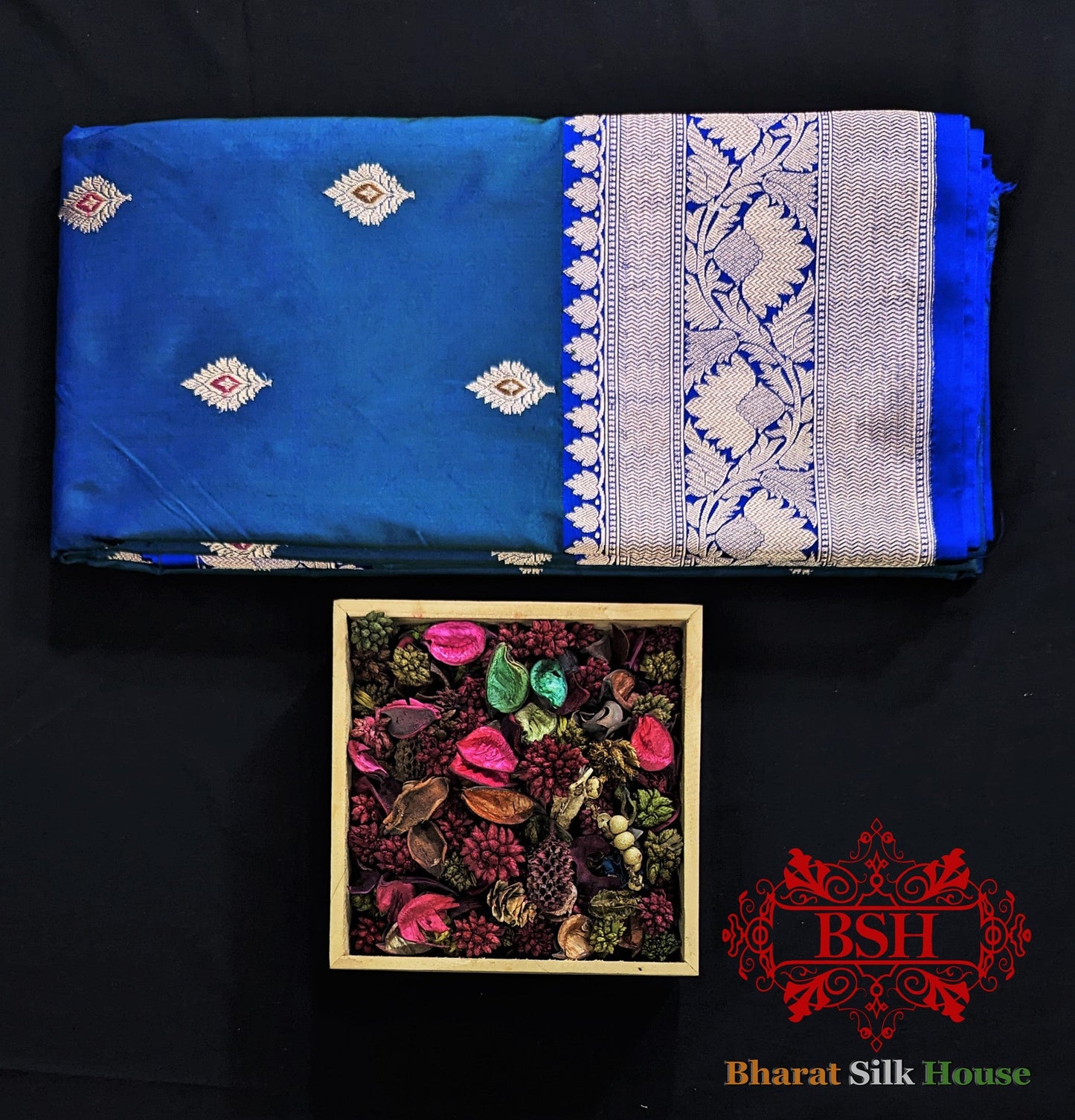 Pure Banrasi  Handloom Katan Silk Meenakari Antique Zari Saree In Shades Of Blue Pure Kataan Silk Bharat Silk House