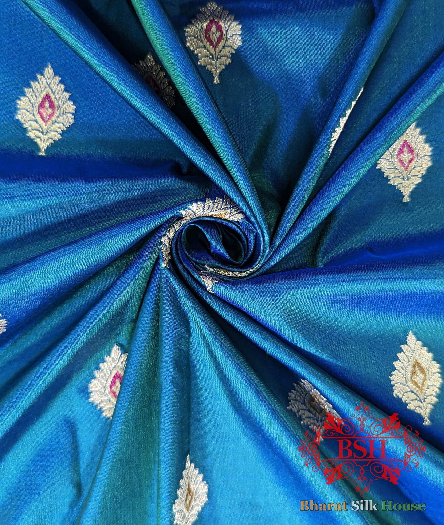 Pure Banrasi  Handloom Katan Silk Meenakari Antique Zari Saree In Shades Of Blue Pure Kataan Silk Bharat Silk House