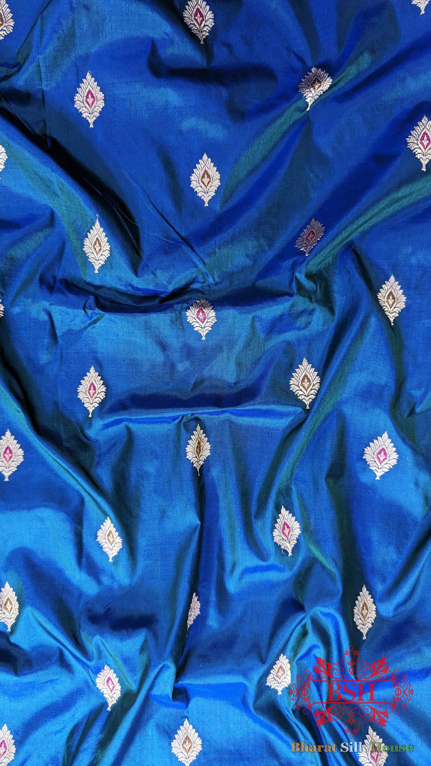 Pure Banrasi  Handloom Katan Silk Meenakari Antique Zari Saree In Shades Of Blue Pure Kataan Silk Bharat Silk House