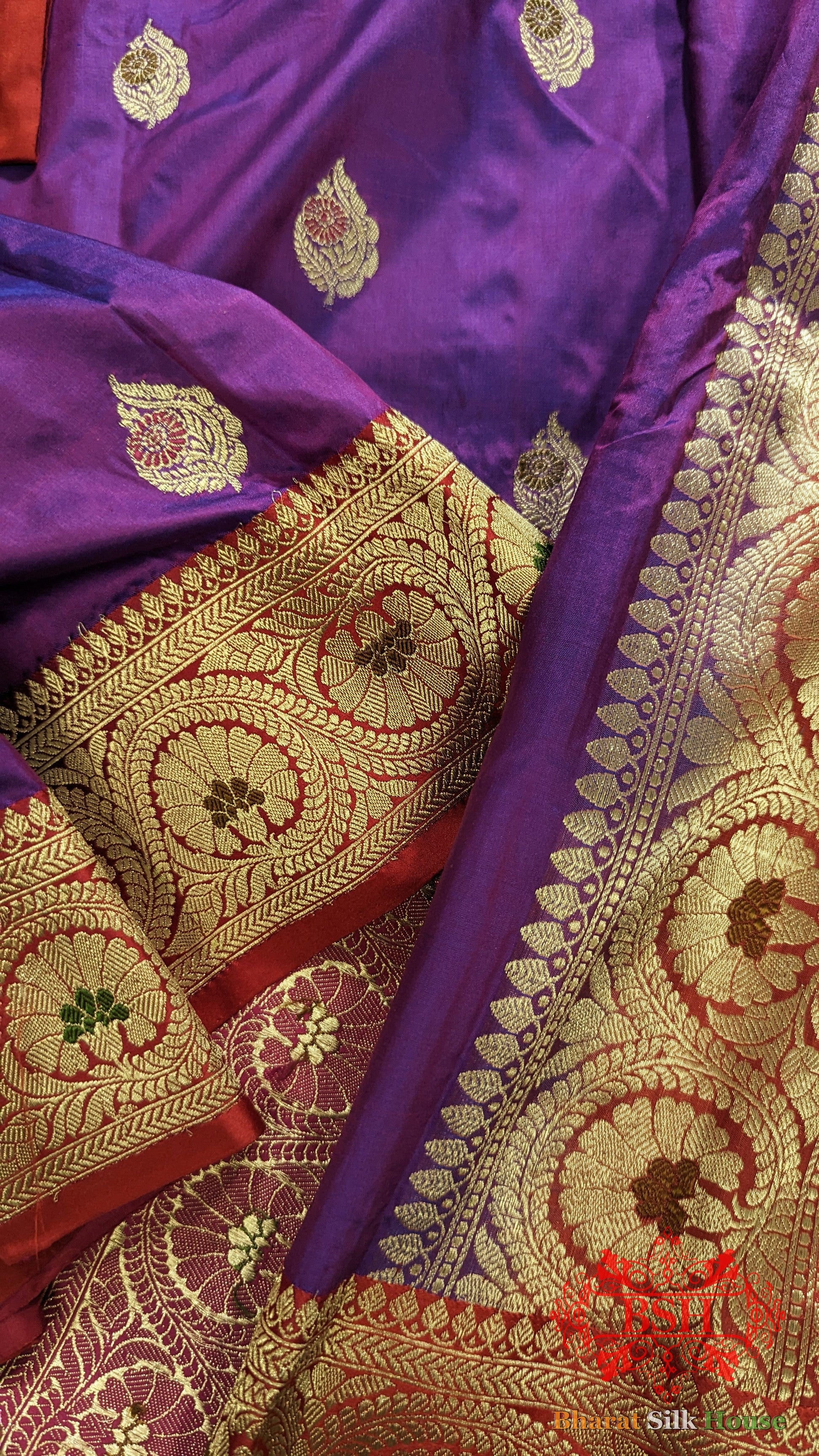 Pure Banrasi  Handloom Katan Silk Meenakari Antique Zari Saree In Shades Of Violet Pure Kataan Silk Bharat Silk House