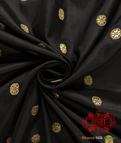 Pure Handloom Katan Silk Antique Zari Saree In Shades Of Black Pure Kataan Silk Bharat Silk House