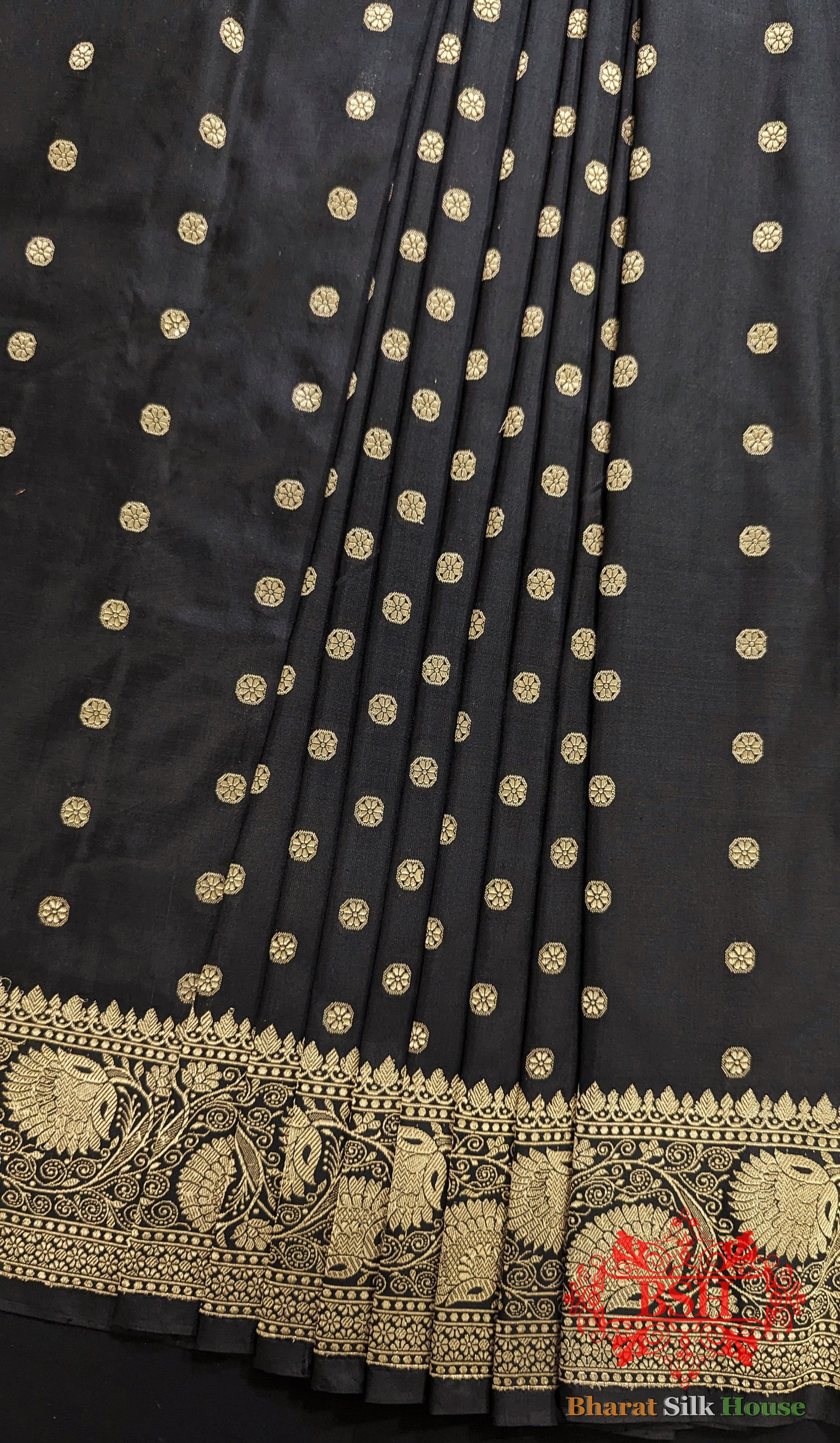 Pure Handloom Katan Silk Antique Zari Saree In Shades Of Black Pure Kataan Silk Bharat Silk House