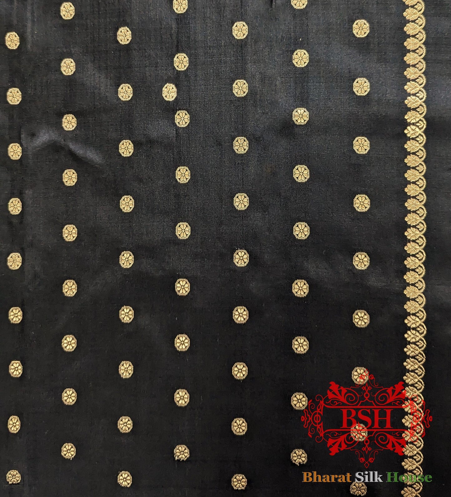 Pure Handloom Katan Silk Antique Zari Saree In Shades Of Black Pure Kataan Silk Bharat Silk House