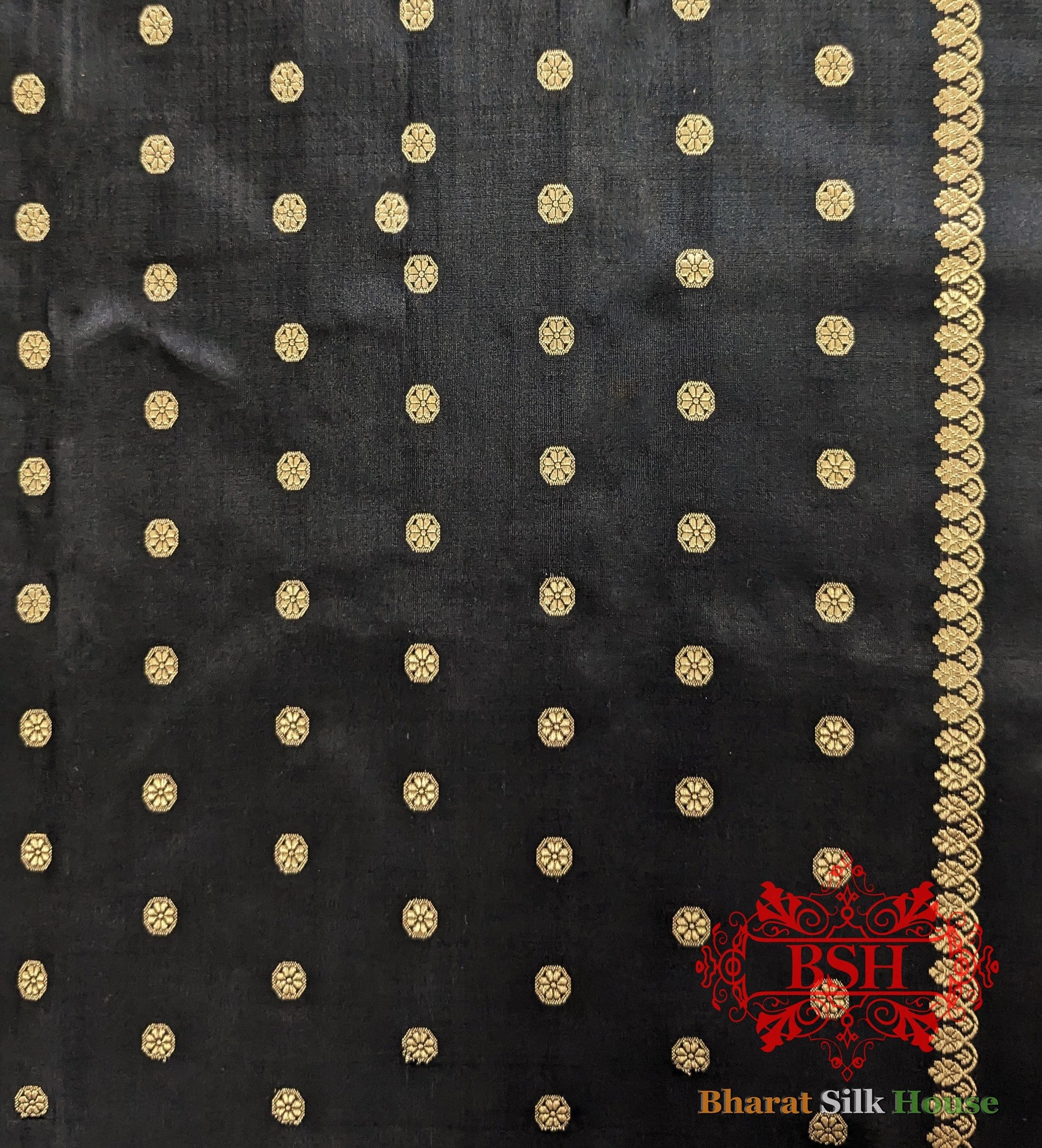 Pure Handloom Katan Silk Antique Zari Saree In Shades Of Black Pure Kataan Silk Bharat Silk House