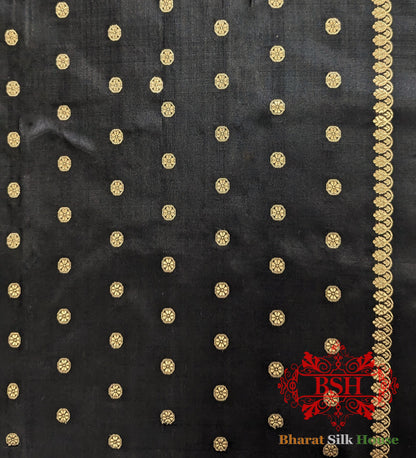 Pure Handloom Katan Silk Antique Zari Saree In Shades Of Black Pure Kataan Silk Bharat Silk House