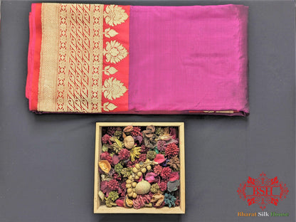 Pure  Katan Silk Banarasi Handloom Saree In Shades Of Deep Pink Pure Kataan Silk Bharat Silk House